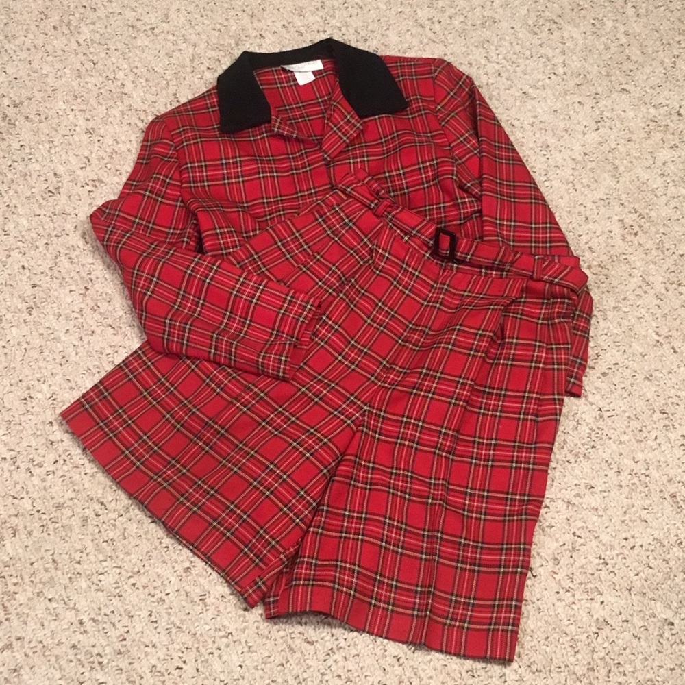 DELETING Ugly Christmas outfit tartan plaid 2 piece - Picture 2 of 8